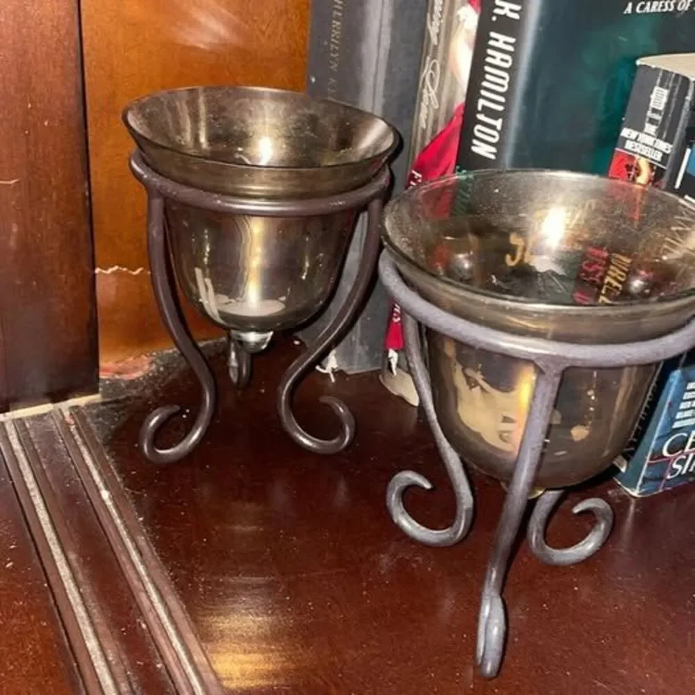 Vintage Reflective Glass Glazed Candle Holders EUC